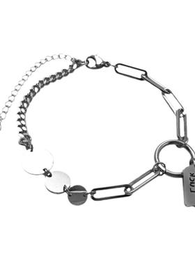 女钛钢嘻哈好运英文字母手链