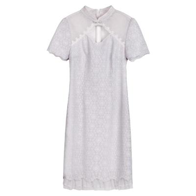 固执夏季新款通勤小个子短袖蕾丝短款改良旗袍连衣裙女