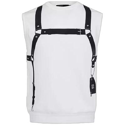 皮革背带印花无袖针织衫背心t恤