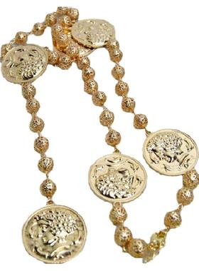 欧美夸张复古人头像圆牌长款项链