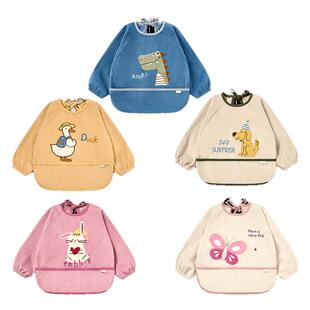 尼多熊宝宝罩衣秋冬灯芯绒儿童围裙防脏婴儿吃饭围兜冬天外穿