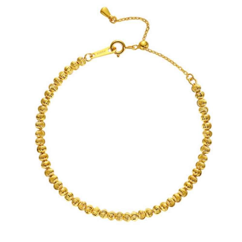 氛围感叠戴3mm金色批花转运小金珠小豆子手链女925银镀18K金显白