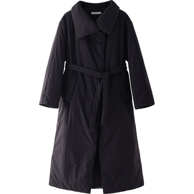 立领加厚中长款棉服棉衣黑色宽松