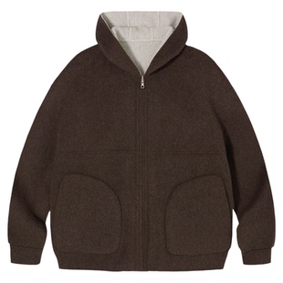 PSO Brand男装女装双面穿羊毛连帽开衫宽松休闲拉链厚款呢子外套