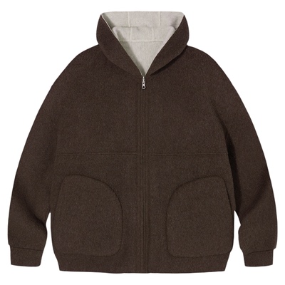 PSO Brand男装女装双面穿羊毛连帽开衫宽松休闲拉链厚款呢子外套