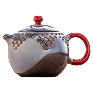 蜂鸟工坊 银壶泡茶壶纯银茶壶紫皮漆把漆钮包金嘴铆钉小壶