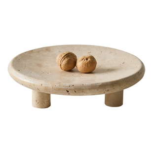 如是/侘寂风复古创意洞石果盘摆件民宿奶油风装饰品坚果托盘果盘