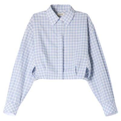 SANDRO格纹侧开缝短款衬衫