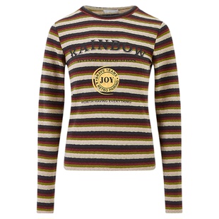 MOUSSY2026春季新品复古条纹撞色字母印花长袖T恤女028IAA90-1040