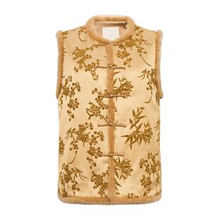 T&A天嘉爱华裳系列春季重工提花水貂毛圆领夹棉马甲精致上衣