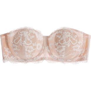 好奇蜜斯无肩带内衣女防滑蕾丝抹胸薄夏大胸显小文胸罩套装裹胸白