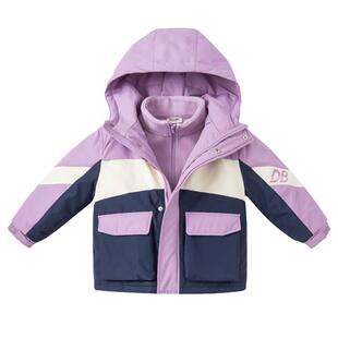 戴维贝拉儿童棉服三合一女童防风衣外套男童棉袄冬季大童加厚童装
