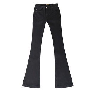 2026春季新意大利音率原创显瘦中腰纯黑色加长大喇叭牛仔裤女韩潮