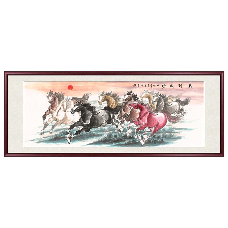 手绘马到功成挂画装饰画八骏图