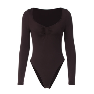 gusty欧美辣妹风性感紧身连体上衣秋冬御姐咖色长袖内搭T恤打底衫