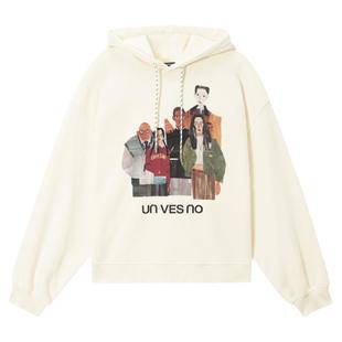 【390G加绒】Unvesno(UN)*FanQ联名款亚当斯一家拼贴手绘印花圆领