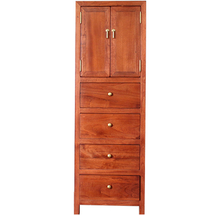 香樟木窄柜子客厅收纳柜中式实木小斗柜带抽屉带门边角柜储物柜