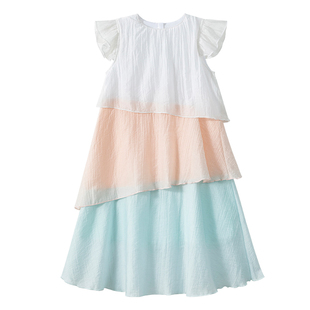 迪士尼女童连衣裙新款度假淑女夏装女孩大童洋气薄款公主长裙子