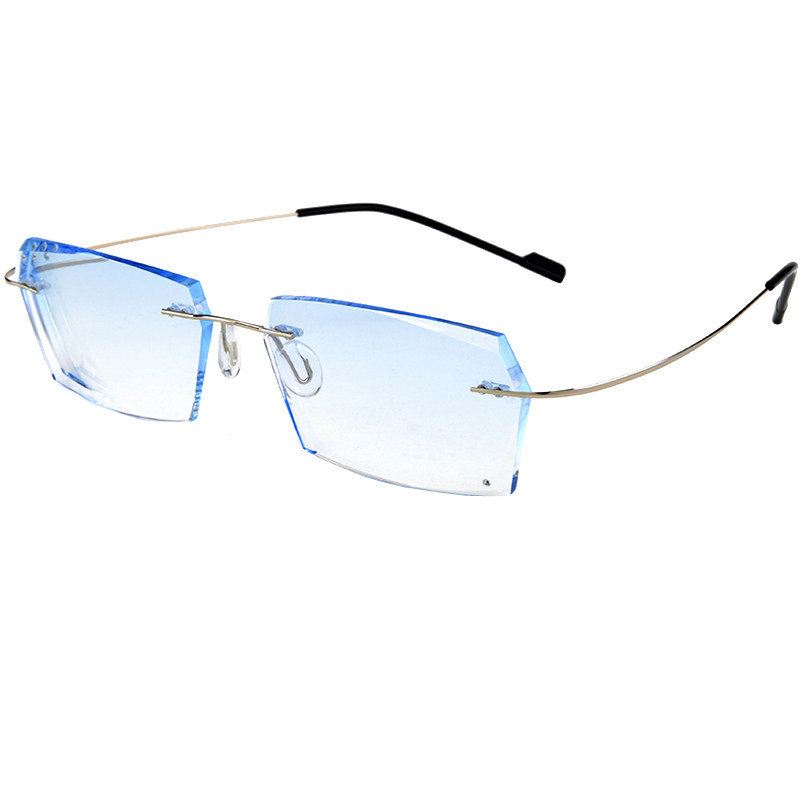 超轻纯钛无框近视眼镜男商务钻石切边平光配成品渐变色防雾防蓝光