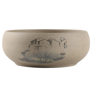 花盆陶瓷家用水培铜钱草水仙盆无孔粗陶水养器皿中式复古桌面盆缸