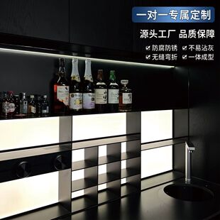 不锈钢酒柜发光背板餐边置物架新款不锈钢柜子
