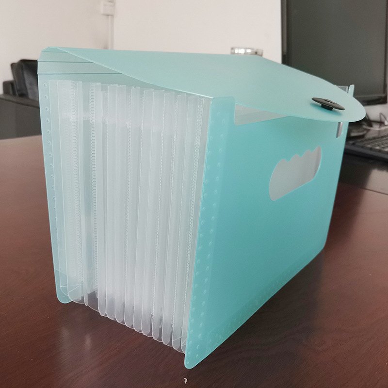 厂家批发A5半透蓝带层包夹文件袋档案盖风琴收纳透明12插页资料