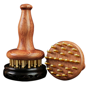 29齿长柄花梨木实心黄铜按摩头梳腹疏肝胆全身通用带脉经络刷肚子