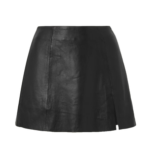 reformation法式气质高腰开叉包臀半身裙皮裙小黑裙迷你a字短裙女