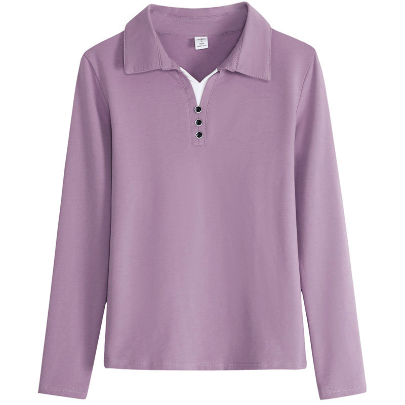 韩版长袖翻领T恤秋装工服上衣女T
