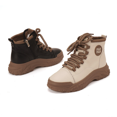 厚底足色休闲防滑加绒高帮马丁靴