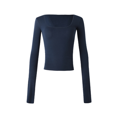 ourhour藏蓝色大U领长袖打底衣