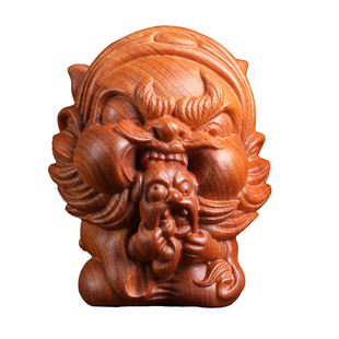 新中式崖柏木质萌趣钟馗打鬼雕刻摆件创意可爱系桌面摆件手把件