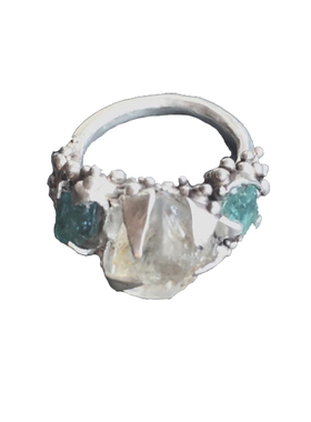 天然海蓝宝石原石纯银戒指订婚