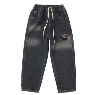 6冬天儿童7加绒加厚牛仔裤8一体绒保暖裤子小男孩宽松外穿棉裤5岁