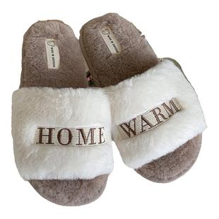 细细条 时尚家居一字毛毛拖鞋女秋冬季2025新款韩版ins室内棉拖鞋