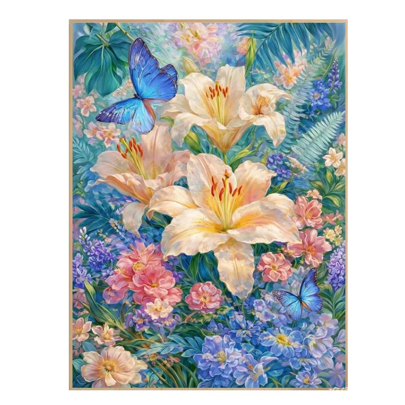 高颜值百合花钻石画方钻满钻2026新款卧室点贴砖十字绣客厅蝶恋花