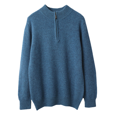 七针双股加厚纯羊毛衫男半高领