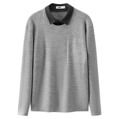 森马休闲假两件衬衫领打底毛衫男