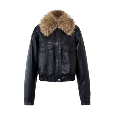 SMIIILE黑色PU皮衣短款夹克外套