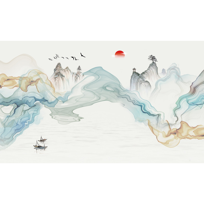 中式玉兰花鸟壁画民宿贴纸