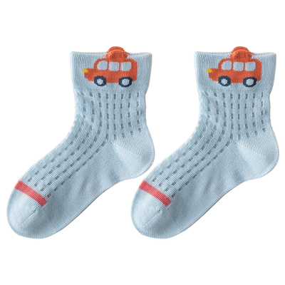 夏季薄款男童袜子A类纯棉透气网眼袜卡通汽车宝宝中大童男孩童袜