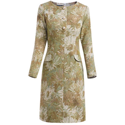 绿色复古通勤提花温柔高端连衣裙