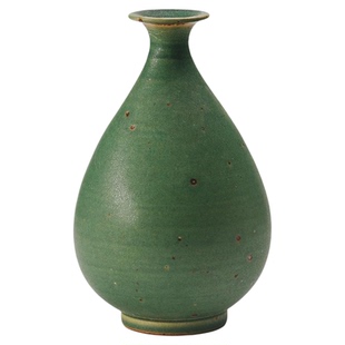 景德镇陶瓷花瓶客厅桌面装饰小摆件复古绿做旧粗陶干插花窄口花器