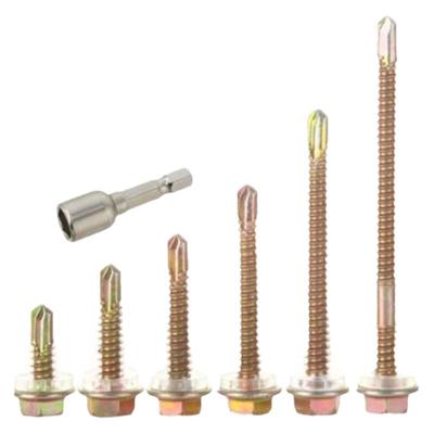 外六角钻尾丝燕尾自钻螺丝自攻自转彩锌瓦钉罗丝带垫螺钉尾钉