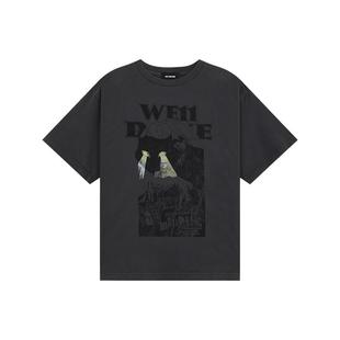 WE11DONE25早秋中性男女同款猫咪海报印花圆领短袖T恤休闲