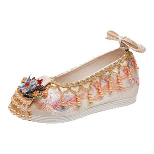 冬季加绒古风汉服婚鞋中式复古秀禾鞋民族风绣花鞋配旗袍红色结婚