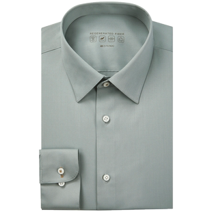ANOS三防面料衬衫男长袖尖领商务修身灰绿色透气免烫正装弹力衬衣