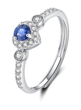 女银戒指个性开口简约镶蓝宝石