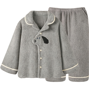 珊瑚绒睡衣男款冬季超柔软加厚保暖可爱小狗可外穿家居服大码套装