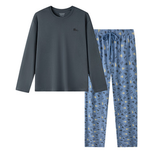 SCHIESSER舒雅男士纯棉印花圆领亲肤宽松大码透气睡衣家居服套装